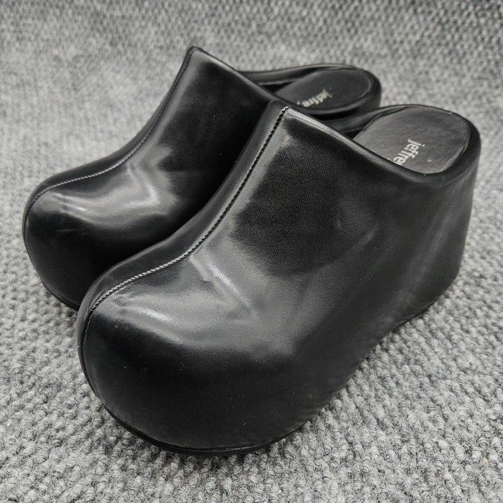 Jeffrey Campbell (Women's 6) Black Mules Platform Wedge Cloggin Bubble Toe Clogs